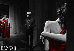 Karl Lagerfeld in Harper's Bazaar with Clemence Poesy and Anna Mouglais