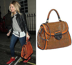 Sienna Miller Carrying Orange Prada Madras Bag Sienna Miller Carrying Orange Prada Madras Bag
