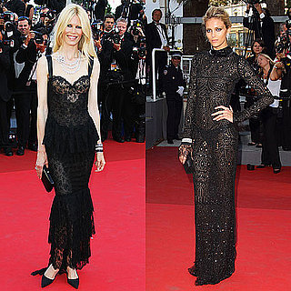 Claudia Schiffer in Dolce & Gabbana and Anja Rubik in Emilio Pucci at the 2011 Cannes Film Festival