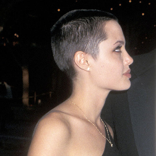 A then 22-year-old Angelina shaved her head for her starring role in HBO's Gia.
A then 22-year-old Angelina shaved her head for her starring role in HBO's Gia.
