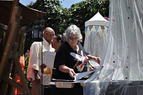 We used Ikea canopies to keep the bugs out of our food