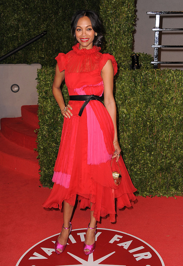 At the 2011 Vanity Fair Oscar Party, Zoe wore this gorgeous red ruffled dress by Prabal Gurung.
At the 2011 Vanity Fair Oscar Party, Zoe wore this gorgeous red ruffled dress by Prabal Gurung.