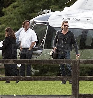 Brad Pitt Arrives by Helicopter in Richmond Pictures