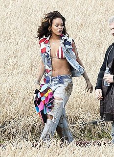Rihanna Pictures in a Bikini Top Shooting "We Found Love" Video