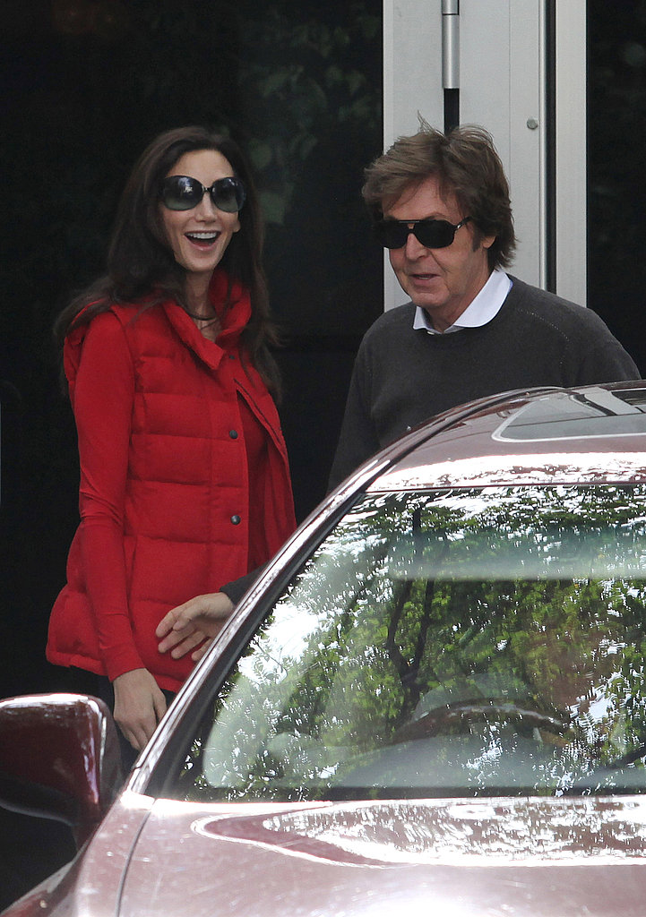 Nancy Shevell and Paul McCartney leave home for their honeymoon. Nancy Shevell and Paul McCartney leave home for their honeymoon.