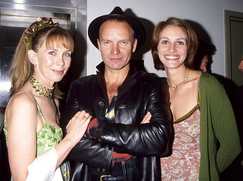 Julia Roberts posed backstage at the Rainforest Foundation Benefit Concert in 1997 with Sting and his wife Trudie Styler.
Julia Roberts posed backstage at the Rainforest Foundation Benefit Concert in 1997 with Sting and his wife Trudie Styler.