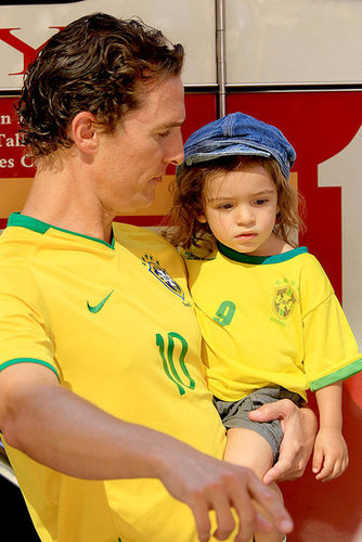 Matthew McConaughey and Levi sported matching yellow jerseys while visiting a firehouse in NYC in June 2010.
Matthew McConaughey and Levi sported matching yellow jerseys while visiting a firehouse in NYC in June 2010.