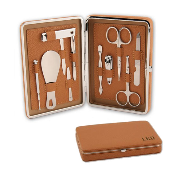 The problem with manicure sets is that they can either look too feminine or masculine — or even a bit chintzy. Such is not the case with this streamlined, tan-colored Portable Leather Manicure Set ($70), which can be personalized up to five characters.
The problem with manicure sets is that they can either look too feminine or masculine — or even a bit chintzy. Such is not the case with this streamlined, tan-colored Portable Leather Manicure Set ($70), which can be personalized up to five characters.