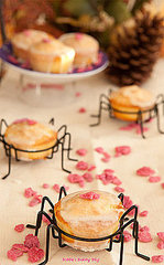 muffins, candied rose petals, bobbies