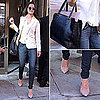 Katie Holmes Wearing a White Blazer in NYC