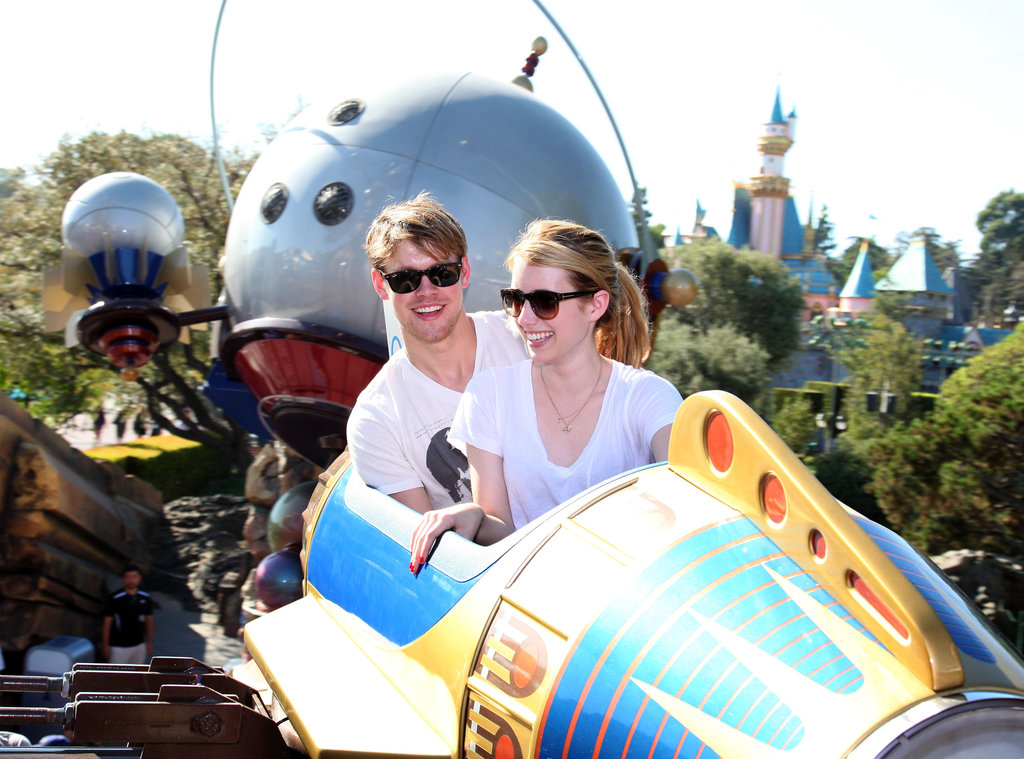 Chord Overstreet and Emma Roberts soared on a space shuttle during an August visit to Disneyland in August 2011.
Chord Overstreet and Emma Roberts soared on a space shuttle during an August visit to Disneyland in August 2011.