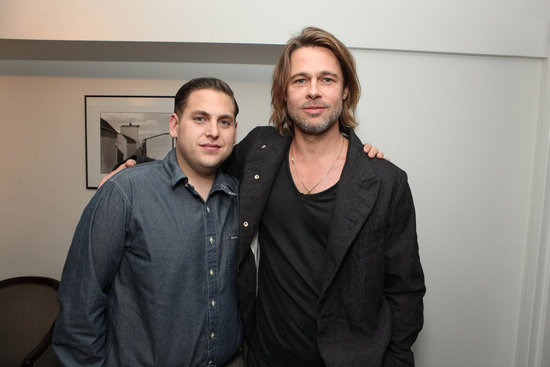 Jonah Hill and Brad Pitt at a Columbia Pictures Moneyball screening at the Cary Grant Theatre at Sony Pictures Studios on Sunday. Jonah Hill and Brad Pitt at a Columbia Pictures Moneyball screening at the Cary Grant Theatre at Sony Pictures Studios on Sunday.