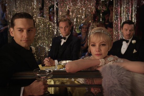 Tobey Maguire as Nick Carraway, Leonardo DiCaprio as Jay Gatsby, Carey Mulligan as Daisy Buchanan, and Joel Edgerton as Tom Buchanan in The Great Gatsby.
Tobey Maguire as Nick Carraway, Leonardo DiCaprio as Jay Gatsby, Carey Mulligan as Daisy Buchanan, and Joel Edgerton as Tom Buchanan in The Great Gatsby.