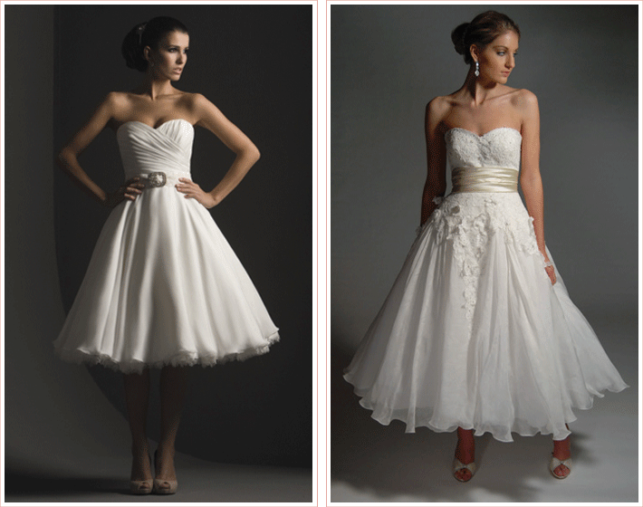 tea length pink wedding dresses