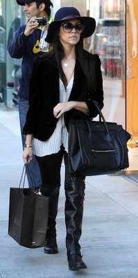 Kourtney Kardashian in Valentino Boots With Celine Handbag