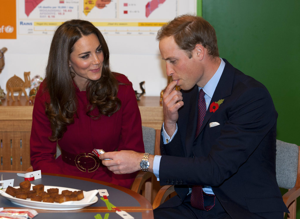 In 2011, Kate gave Prince William a funny look as he sampled some peanut paste at a UNICEF center in Copenhagen.
In 2011, Kate gave Prince William a funny look as he sampled some peanut paste at a UNICEF center in Copenhagen.