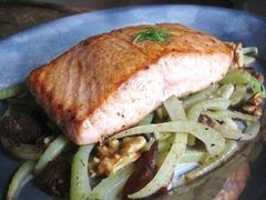 Seared Salmon with Fennel, Walnuts, & Dates