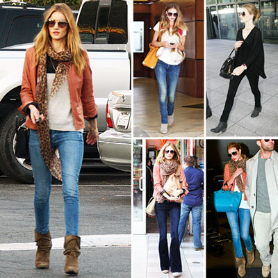 Rosie Huntington-Whiteley Wearing Tan Booties January 2012
