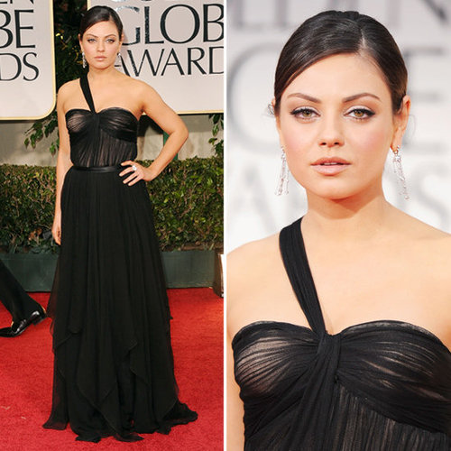 Mila Kunis Wears Black Christian Dior spring 2012 Collection Dress to the 2012 Golden Globes