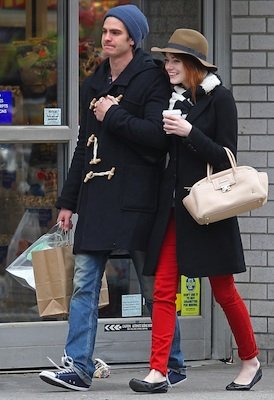 Emma Stone in J Brand Jeans, Rag and Bone Scarf, Lanvin Bag