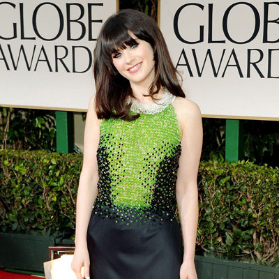 Zooey Deschanel Custom Prada Dress Pictures at 2012 Golden Globes