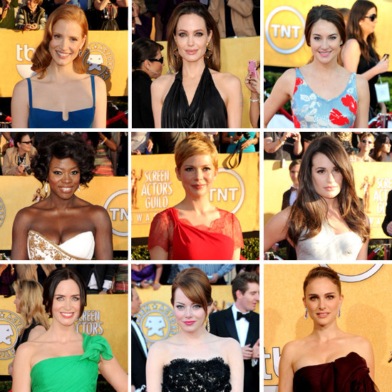 Celebrity Red Carpet Style Round Up from the 2012 SAG Awards: Who Wore What. Lea Michele, Kaley Cuoco, Angelina Jolie & more!