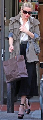 Amber Heard in Black Mid-Length Skirt and Army Jacket