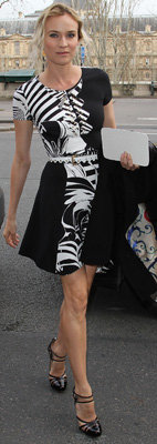 Diane Kruger in Black and White Dress at Paris Fashion Week
