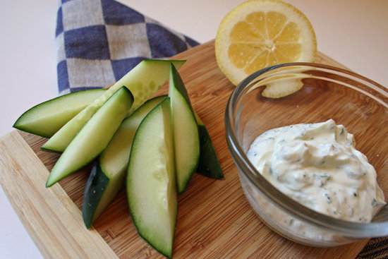 If they like: Chips and ranch dip
Try: Cucumbers with ranch Greek yogurt dip
You know the drill: for a quick bite when there's a playdate, you pull out the chips and dip. Next time around, ditch the sour cream and mayo and replace it with yummy Greek yogurt dip that calls for chopped up chives, parsley, and garlic. All that's left is to serve it with cucumber or celery sticks.
Photo: Anna Monette Roberts
If they like: Chips and ranch dip
Try: Cucumbers with ranch Greek yogurt dip
You know the drill: for a quick bite when there's a playdate, you pull out the chips and dip. Next time around, ditch the sour cream and mayo and replace it with yummy Greek yogurt dip that calls for chopped up chives, parsley, and garlic. All that's left is to serve it with cucumber or celery sticks.
Photo: Anna Monette Roberts