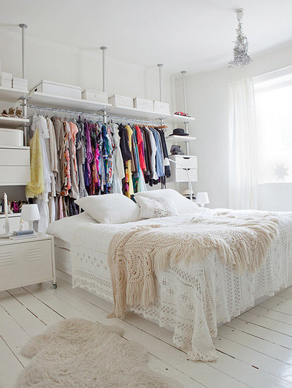 For colorful, unexpected clothing storage, skip the headboard and turn that space into a closet instead. Color-coordinate the items and keep the rest of the decor clean and simple for a fresh, dress-up-ready bedroom.
Source
For colorful, unexpected clothing storage, skip the headboard and turn that space into a closet instead. Color-coordinate the items and keep the rest of the decor clean and simple for a fresh, dress-up-ready bedroom.
Source