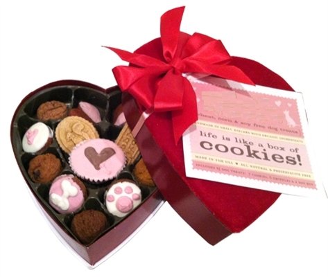 On Valentine's Day, nothing says "I love you" quite like a box of chocolates. Of course, we'd hate to poison our pups on a day celebrating love, so this box contains only treats suitable for poochy palates!
On Valentine's Day, nothing says "I love you" quite like a box of chocolates. Of course, we'd hate to poison our pups on a day celebrating love, so this box contains only treats suitable for poochy palates!