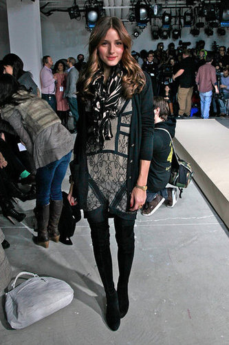 Layering up a Preen lace dress at Fashion Week in February 2010.
Layering up a Preen lace dress at Fashion Week in February 2010.