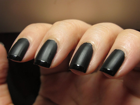 of the black nail polish - hence the glossy tips with the matte base