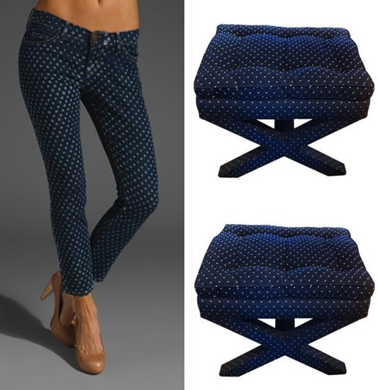 Who doesn't love polka dots? These Current/Elliott Indigo Polka Dot Jeans ($195) are a little more subtle than some of the Spring jean trends. These '60s Era X Stools ($2,400 for the pair) also display a more reserved take on pattern.
Who doesn't love polka dots? These Current/Elliott Indigo Polka Dot Jeans ($195) are a little more subtle than some of the Spring jean trends. These '60s Era X Stools ($2,400 for the pair) also display a more reserved take on pattern.