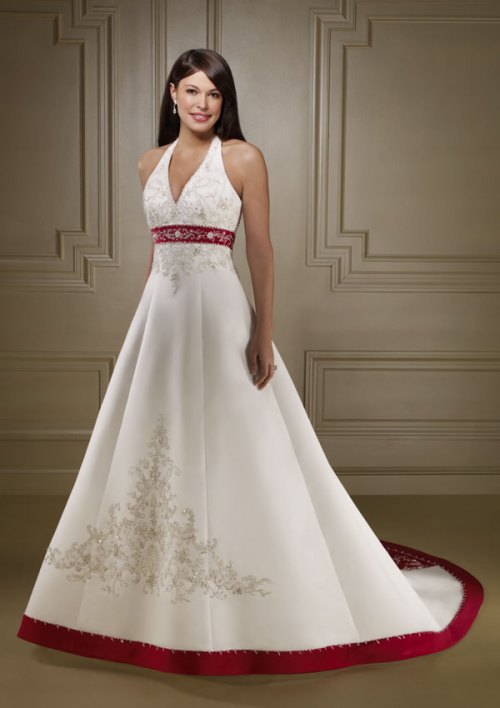 Wedding dresses with red accents may better for the bride who has favorite 