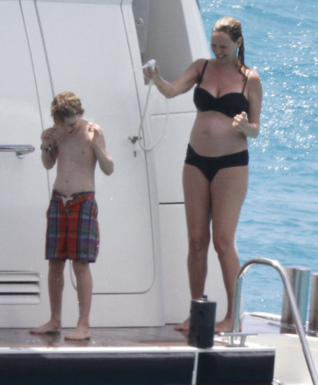 A 41-year-old Uma Thurman showed off her growing bump in a black bikini. She was expecting her third child, her first with her long-term partner Arpad Busson, a London-based financier.
A 41-year-old Uma Thurman showed off her growing bump in a black bikini. She was expecting her third child, her first with her long-term partner Arpad Busson, a London-based financier.
