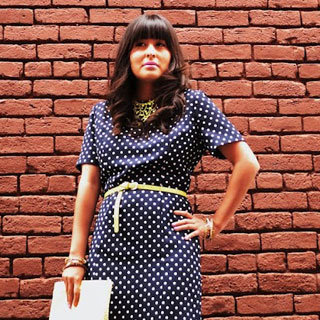 Navy Polka-Dot Dress Street Style
