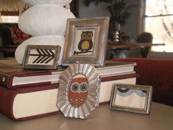 Unused frames and table place cards. Fabric swatch. 