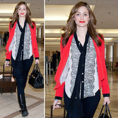 Emmy Rossum Lace Blouse With Red Blazer Emmy Rossum Lace Blouse With Red Blazer