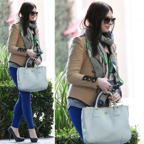 Michelle Trachtenberg Camel Jacket Cobalt Jeans