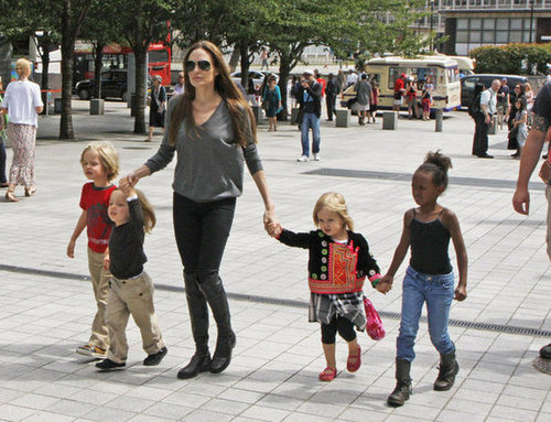 Angelina Jolie took Shiloh, Zahara, Vivienne, and Knox out in London in July 2011.
Angelina Jolie took Shiloh, Zahara, Vivienne, and Knox out in London in July 2011.