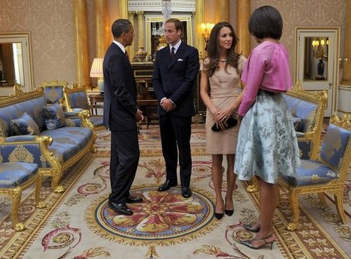 Barack and Michelle Obama met with Prince William and Kate Middleton at Buckingham Palace in May 2011.
Barack and Michelle Obama met with Prince William and Kate Middleton at Buckingham Palace in May 2011.