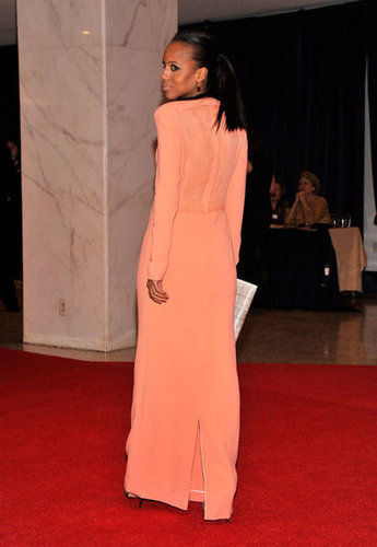 Kerry Washington showed off her coral gown.
Kerry Washington showed off her coral gown.