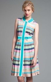 Tracy Reese Rainbow Stripes Contrast Shirt Dress