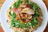 Salted black bean rice with fresh Chinese cabbage and crispy lechon