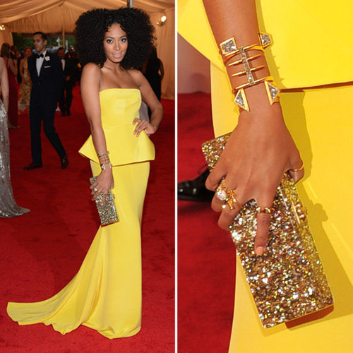 Pictures of Solange Knowles in Yellow Rachel Roy Dress on the Red Carpet at the 2012 Met Costume Institue Gala