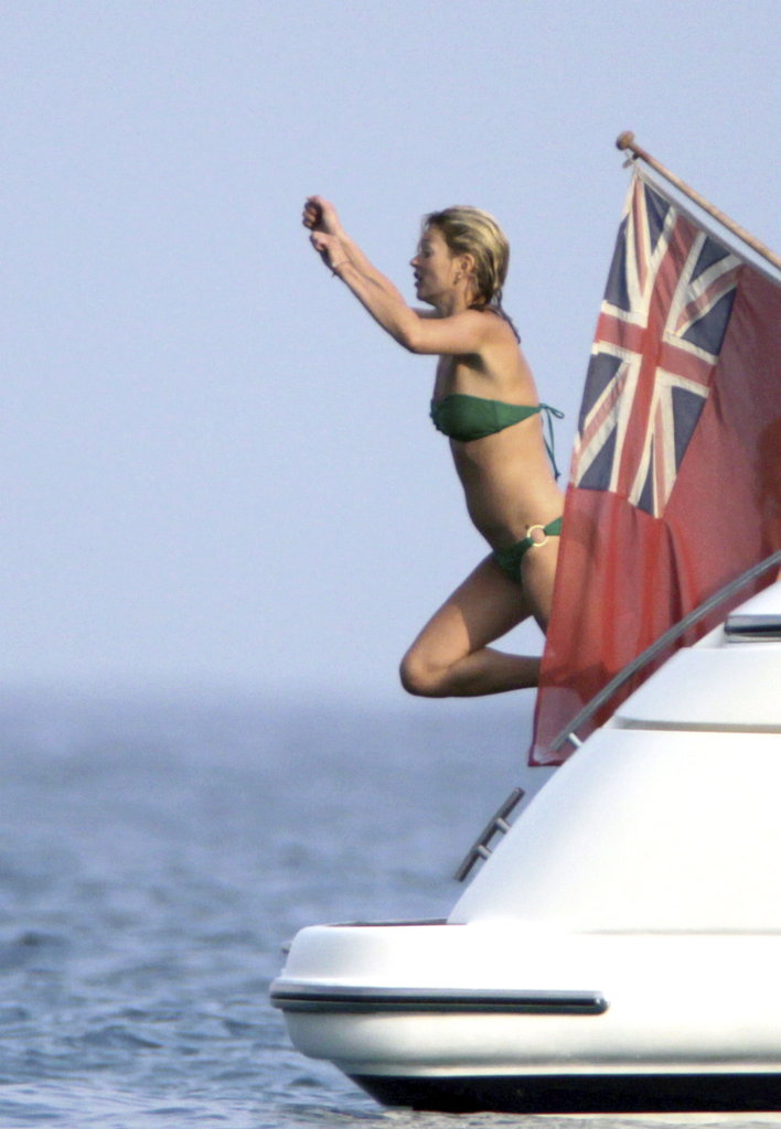 Kate Moss leaped from a yacht while vacationing in St. Tropez with Lily Allen in 2009.
Kate Moss leaped from a yacht while vacationing in St. Tropez with Lily Allen in 2009.