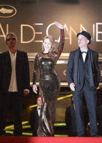 Kylie Minogue made a glamazon arrival in curve-hugging gold sequins.
Kylie Minogue made a glamazon arrival in curve-hugging gold sequins.