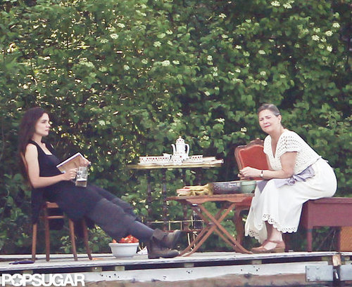 Katie Holmes and fellow actress Cherry Jones sat together on set.
Katie Holmes and fellow actress Cherry Jones sat together on set.