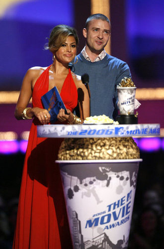 Eva Mendes looked glamorous in a red gown to present with Justin Timberlake during the 2006 awards.
Eva Mendes looked glamorous in a red gown to present with Justin Timberlake during the 2006 awards.